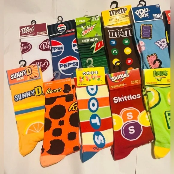Crazy Crew/Ankle Socks ~ Snacks & Beverages ~ 20 Pairs Total